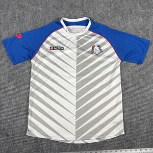 Lotto Mens Soccer Jersey Shirt Blue White Grey Logo Patch Short Sleeve Size L